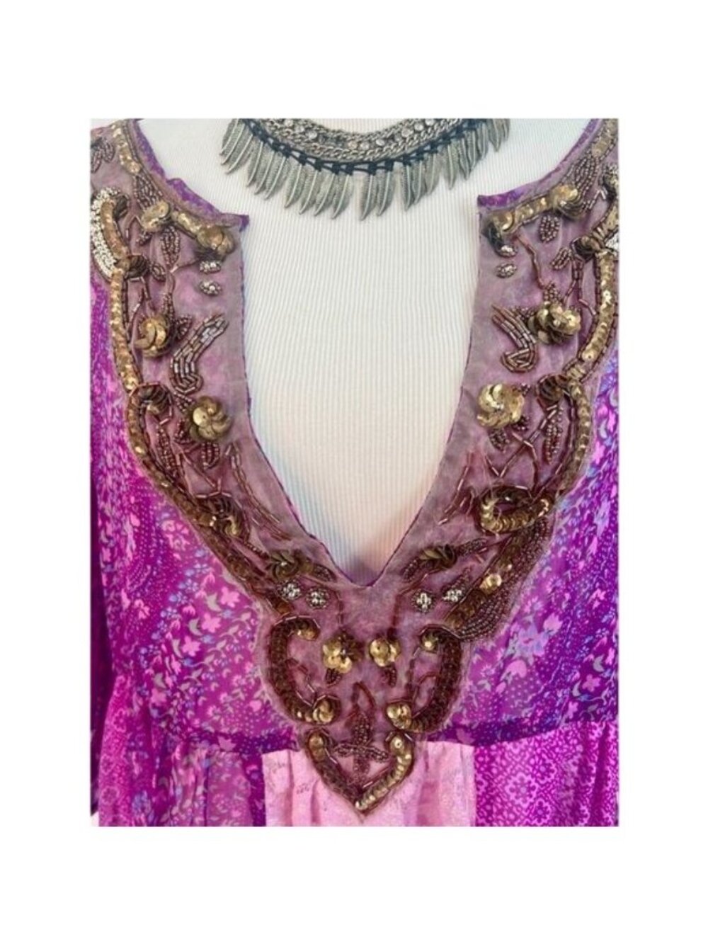 VTG Free People Purple Patchwork Chiffon Top | Boho Grunge Fairy Whimsigoth Y2K - Picture 4 of 16